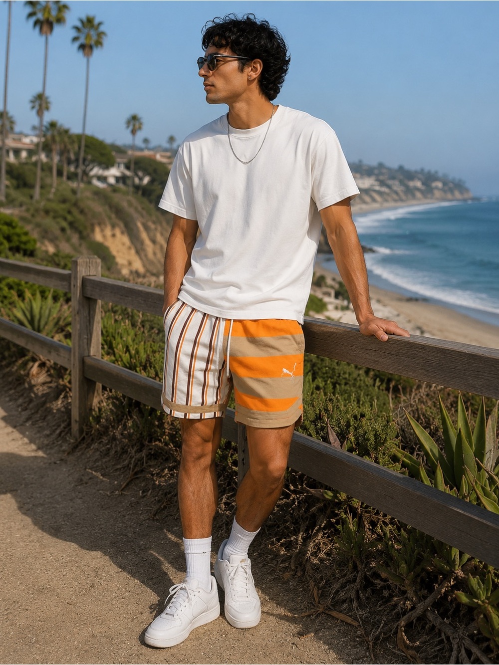 Puma White and Tan Athletic Shorts